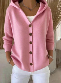 Damen Kapuzen-Cardigan mit Knopfleiste Relaxed Fit Langarm für Freizeit und Alltag in Rosa