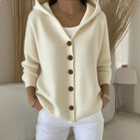 Damen Kapuzen-Cardigan mit Knopfleiste Relaxed Fit Langarm für Freizeit und Alltag in Beige