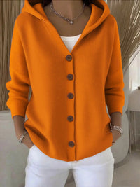Damen Kapuzen-Cardigan mit Knopfleiste Relaxed Fit Langarm für Freizeit und Alltag in Orange