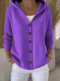 Damen Kapuzen-Cardigan mit Knopfleiste Relaxed Fit Langarm für Freizeit und Alltag in Lila