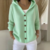 Damen Kapuzen-Cardigan mit Knopfleiste Relaxed Fit Langarm für Freizeit und Alltag in Grün