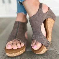 Damen Keilsandalen mit Orthopädischer Fußbett und Offenem Zehenbereich für Sommerkomfort in Taupe