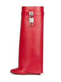 Damen Kniehohe Stiefel mit Orthopädischer Arch Support und Dicken Sohlen High Heels Komfort in rotes pu
