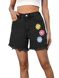 Damen Kurze Hose mit Blumenmuster in Schwarz