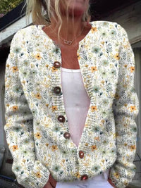 Damen Langarm Strick-Cardigan mit Blumenmuster Romantisch Femininer Look in Stil 2
