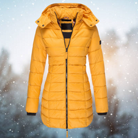 Damen Lange Steppjacke mit Kapuze Winterjacke Warm Gefüttert Komfortabel in Gelb