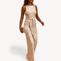 Damen Maxi Jumpsuit Glamour Pailletten in Rosa