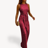 Damen Maxi Jumpsuit Glamour Pailletten in Rot