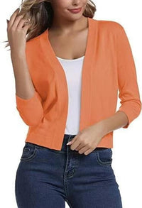 Damen Offener Kurzjacken-Cardigan mit 3/4-Ärmeln für vielseitige Looks in Orange