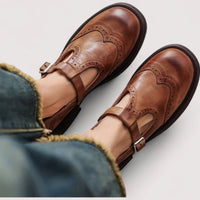 Damen Schnallenriemen Schuhe mit Rundspitze – Elegante Arch Support Komfortschuhe in Braun