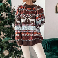 Damen Übergroßer Weihnachtspullover Gemütlich Weicher Stoff in Braun