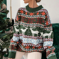Damen Übergroßer Weihnachtspullover Gemütlich Weicher Stoff in Grün