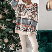 Damen Übergroßer Weihnachtspullover Gemütlich Weicher Stoff in Beige