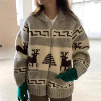 Damen Vintage Weihnachtsjacke Gemütlich Warmes Material in Grau