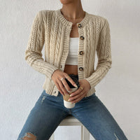 Damen Zopfmuster Strickjacke mit Knopfleiste Elegante Warme Jacke für Alltag und Büro in Aprikose