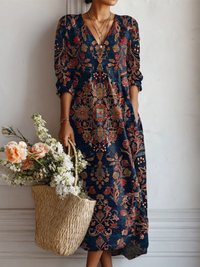 Vintage-Tunika-Kleid mit Blumenmuster für Damen in Geometrisch