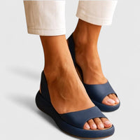 Damen Sandalen Keilabsatz Kunstleder in Blau