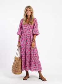 Apolline | Midi-Kleid mit V-Ausschnitt und dreiviertel Ärmeln in Lila