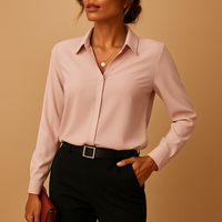 Damen Elegantes V-Ausschnitt Langarm Bluse in Rosa
