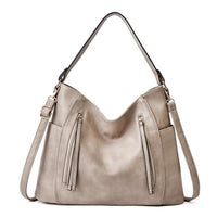 Elegante Damen-Schultertasche, geräumig, aus PU in Beige