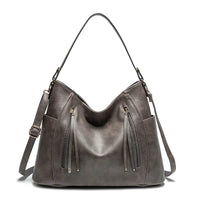 Elegante Damen-Schultertasche, geräumig, aus PU in Grau