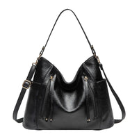 Elegante Damen-Schultertasche, geräumig, aus PU in Schwarz