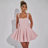 Elegantes Damen Mini-Kleid mit hoher Taille und Schleife für besondere Anlässe in Rosa