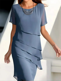 Damen Elegant Locker Geschnittenes Sommer Midikleid in Blau