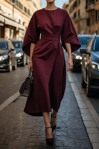 Elegantes Kleid mit Laternenärmeln für Frauen - Zeitlose Eleganz für jeden Anlass in Burgunder