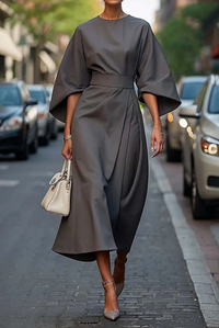 Elegantes Kleid mit Laternenärmeln für Frauen - Zeitlose Eleganz für jeden Anlass in Grau