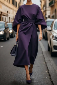 Elegantes Kleid mit Laternenärmeln für Frauen - Zeitlose Eleganz für jeden Anlass in Lila