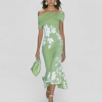 Elegantes Midikleid für Frauen - Stilvolles Sommerkleid mit einzigartigem Druck in Grün