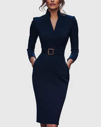 Elegantes Midikleid mit Wickelausschnitt für Damen - Vielseitig und Stilvoll in Marineblau