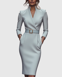 Elegantes Midikleid mit Wickelausschnitt für Damen - Vielseitig und Stilvoll in Grau