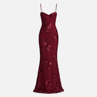 Renate | Damen Figurbetontes Satin Maxikleid Korsagen-Top – Korsett Satin Maxi in Weinrot