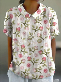Hannah | Damen Blumenmuster Durchgeknöpftes Hemd – Blumenhemd Damen Sommer 2026 in Hellrosa mit Blumenmuster Muster