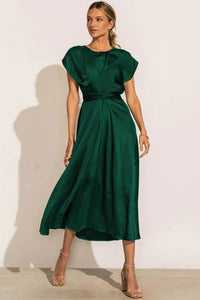 Damen Kurzarm Wickel Midi Hochzeitsgast Kleid in Grün