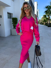Damen Pullover und Kleid Zweiteiler Set in Rosa