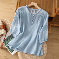 Geblümte Bluse mit Knopfleiste für Damen – Elegante Sommermode in Blau