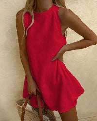 Amara | Ärmelloses A-Linien Sommerkleid mit gewelltem Saum in Rot