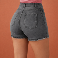 Hochtaillierte Denim-Shorts mit Fransen für Damen | Kyana in Grau