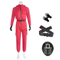Roter Overall mit Maske Unisex Halloween Cosplay Kostüm in Rosenrot B