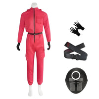 Roter Overall mit Maske Unisex Halloween Cosplay Kostüm in Rosenrot A