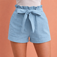 Leinen Damen Shorts mit hoher Taille und Schleifenbund | Zoë in Himmelblau