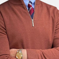 Herren Half-Zip Pullover mit Stehkragen für Frühling und Business-Casual in Rost