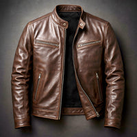 Herren Jacke Vintage Bikerjacke Mit Reißverschluss Stehkragen – Robuste Jacke Herren Für Alltag Und Freizeit in Zigarrenbraun