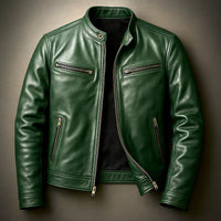 Herren Jacke Vintage Bikerjacke Mit Reißverschluss Stehkragen – Robuste Jacke Herren Für Alltag Und Freizeit in Tannengrün