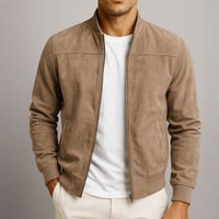 Herren Slim-Fit Bomberjacke mit Wildleder-Optik und Reißverschluss in Braun
