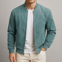 Herren Slim-Fit Bomberjacke mit Wildleder-Optik und Reißverschluss in Blau