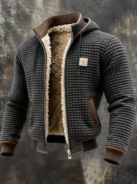 Herren Steppjacke mit Kapuze und Lederdetails, warm gefüttert für kalte Tage in Grau